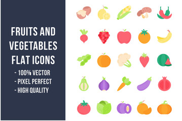 Fruits and Vegetables Flat Icons