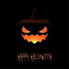 Fototapeta premium vector of an evil pumpkin with glowing eyes. Halloween card with scary pumpkin on black background