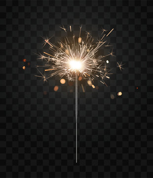 Sparkler candle on isolated background. Realistic bengal fire for celebrations and holiday (New Year's Eve). Christmas magic lights.