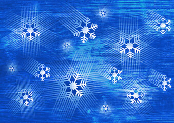 Christmas snowflakes, grunge backdrop. 
Expressive Illustration of blue background with stylized snowflakes.	