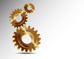 three golden gears on a white.