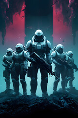 Futuristic space heroes game poster, Generative AI illustrations