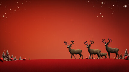 Merry Christmas with Reindeers and Ornament in Red Background. Merry Christmas with Copper Reindeers