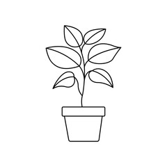 Continuous One line Beautiful drawing of home plant in a pot tree vector, tree logo