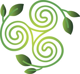 Triskelion with green leaves. Celtic symbol