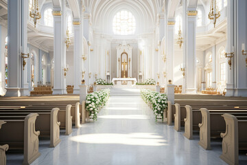 Catholic Church on White background, wedding concept, generative Ai