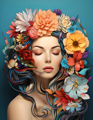 Beautiful woman with flowers, woman's face, Model face, Illustration woman face, A4 Book cover