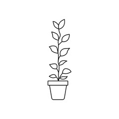 Continuous single line drawing of home plant in a pot tree vector illustration