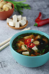 A bowl with miso soup, traditional Japanese dish