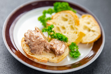 Cod liver delicious seafood appetizer meal food snack on the table copy space