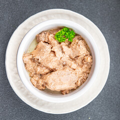 Cod liver delicious seafood appetizer meal food snack on the table copy space