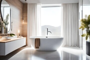 Fototapeta na wymiar bathroom interior with bathtub and shower