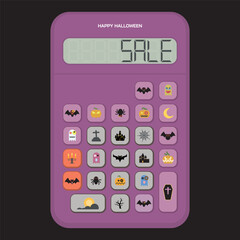 Happy Halloween with cute calculator isolated have halloween elements on buttons flat design vector illustration. Sale promotion advertisement template.