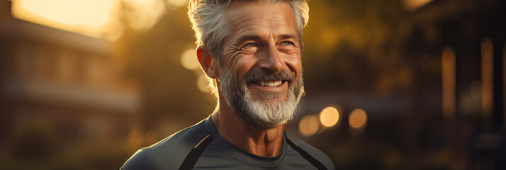 Senior man going for a run and living a healthy lifestyle - obrazy, fototapety, plakaty