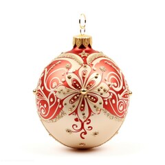 Beautiful glass Christmas tree toy with decoration isolated on white background