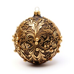 Beautiful glass Christmas tree toy with decoration isolated on white background