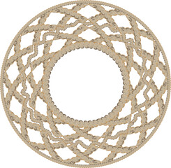 A round figure, as if woven from twine.