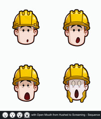 Construction Worker - Expressions - Concerned - with Open Mouth from Hushed to Screaming - Sequence