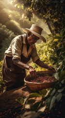 Symbolic representation of Peruvian coffee farmers during the harvest season.