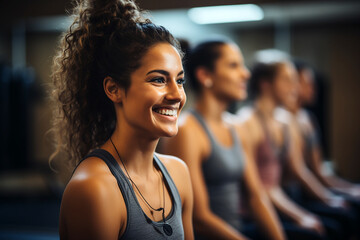 young athletic woman smiling in the gym