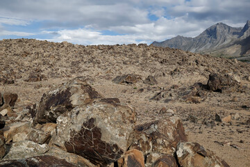 Fototapeta na wymiar Stone pile ground in Khaplu, Baltistan.