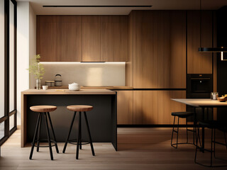 Minimalist Kitchen: Dark Bronze and Light Beige in Contemporary Elegance