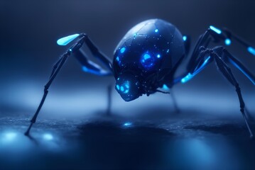 Naklejka premium Blue colour robot spider in blue colour background.