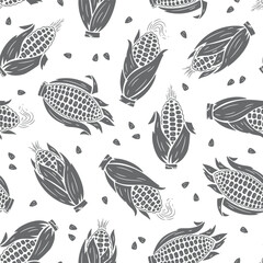 Corn Cobs Seamless Pattern. Maize Black and White Background. Vegetables Vector illustration