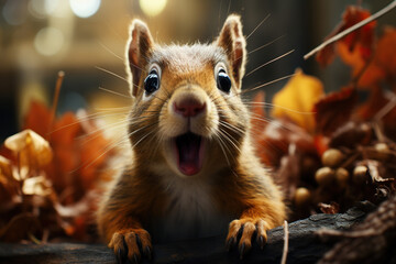 Squirrel with emotion expression of confusion - obrazy, fototapety, plakaty