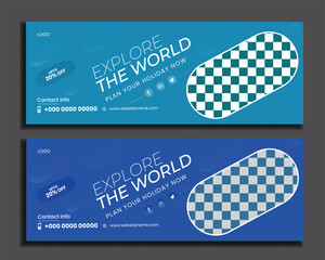 Travel agency social media Facebook cover template for ads tour with photo placeholder, web banner, tour travel marketing, business promotion, vector illustrator with editable texts