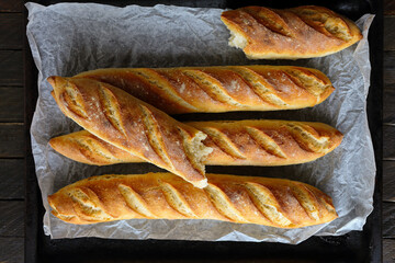 fresh crunchy french baguette bread