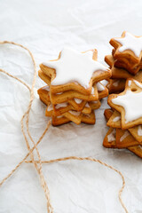 Gingerbread star cookies with icing holiday food
