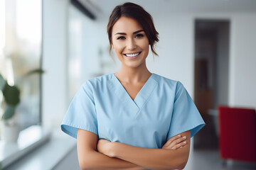 Junge professionelle lächelnde Krankenschwester Ärztin Profilbild - obrazy, fototapety, plakaty