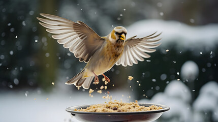 Winter Bird Feeding, winter snow - obrazy, fototapety, plakaty