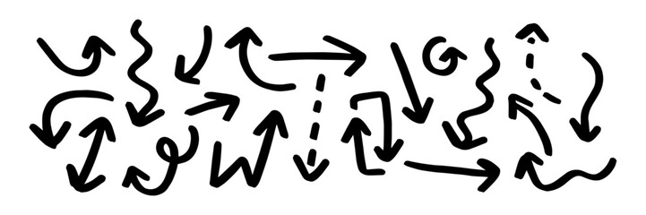 Set of hand drawn grunge arrows. Vector illustration