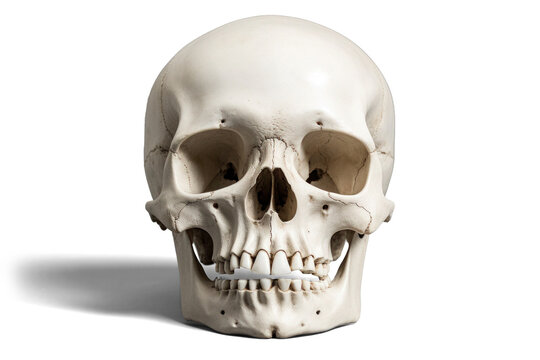 human skull on the surface, png file of isolated cutout object with shadow on transparent background.