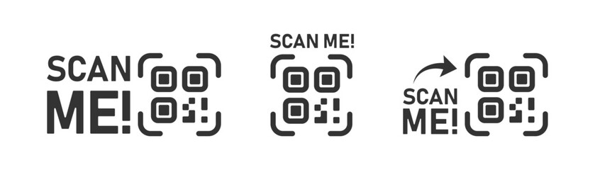 Scan me frame qr code icon on light background. QR Code for smartphone symbol. Payment method, san me text, landing page. Outline style. Vector illustration.
