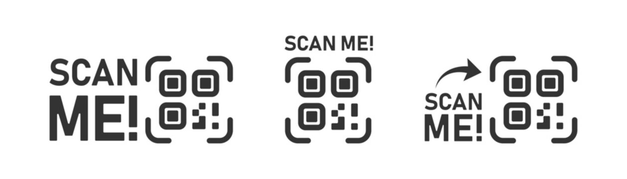 Scan me frame qr code icon on light background. QR Code for smartphone symbol. Payment method, san me text, landing page. Outline style. Vector illustration.