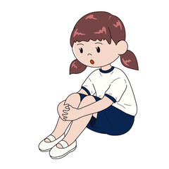 体育座りをする体操着を着た女の子