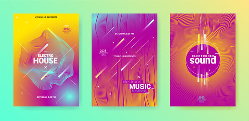 Dance Music Flyer Set. Electro Party Cover. Abstract Edm Background. - 650700912