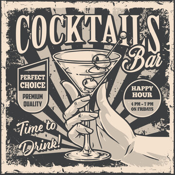 Cocktail bar monochrome vintage flyer
