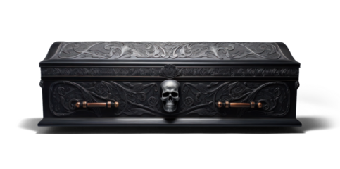 black coffin, png file of isolated cutout object with shadow on transparent background.