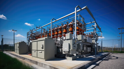 High voltage switchgear in the field, connected to transformer station, ai generated.
