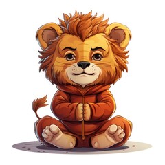 Obraz premium Cute lion Do yoga in cartoon style on a white background