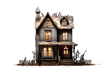 abandoned dilapidated house mansion for halloween, png file of isolated cutout object on transparent background.