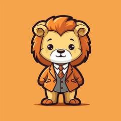Cute Lion Businessman Cartoon Mascot Character Vector Illustration
