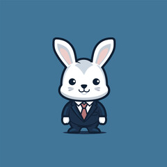 Cute rabbit in suit on blue background. Vector cartoon character illustration.