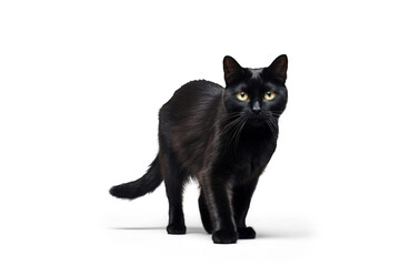 coming black cat, png file of isolated cutout object with shadow on transparent background.