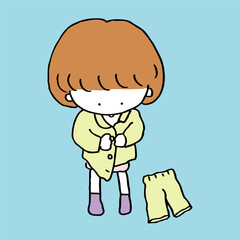 パジャマのボタンをかけ間違う子ども1