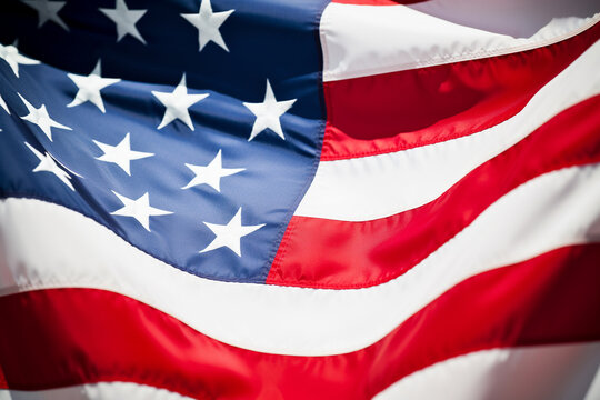 A close-up of the stars and stripes of the American flag, a symbol of freedom and unity